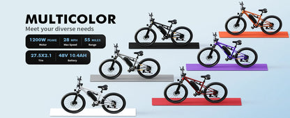 Qlife Racer Ultra Electric Bike for Adults, Peak 1200W 48V 10.4Ah,  27.5" Tire Electric Mountain Bike, 28MPH 55 Miles Off-road Electric Bicycle, 21-Speed E-Bicycle with Full Suspension