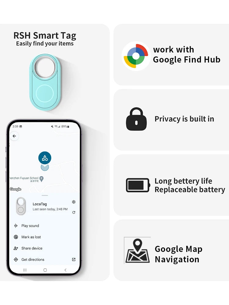 Google Find My Smart Tag Bluetooth Tracker Anti Lost Item Finder Locator for Android Keys Wallet Luggage Pet Replaceable Battery