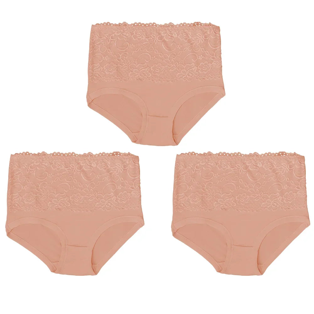3Pcs Women's Panties Lace Triangle Panties Woman High Waist Plus Fat Plus Size Soft Comfortable and Breathable Female Underwear