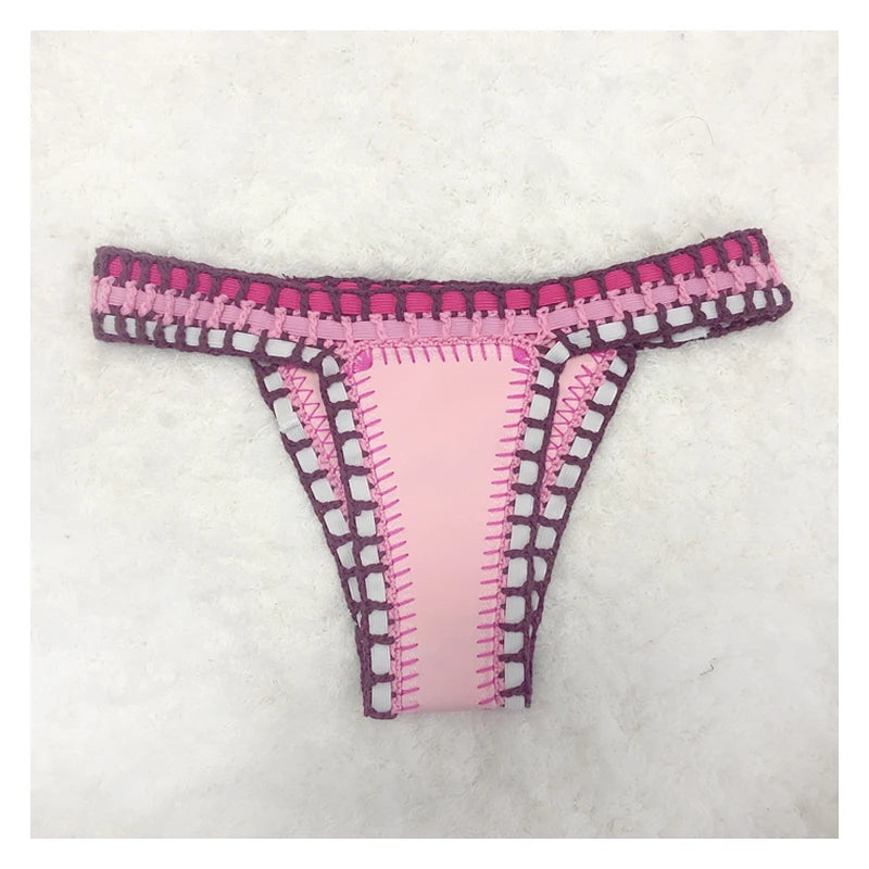 Handmade Crochet Bikini - Women's Two Piece Swimwear, Elastic Triangle Top & Low-Rise Bottoms