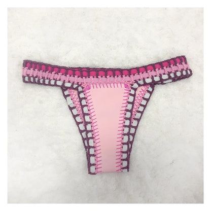 Handmade Crochet Bikini - Women's Two Piece Swimwear, Elastic Triangle Top & Low-Rise Bottoms