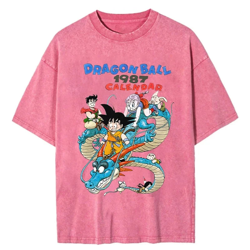 T-shirt Men's Street Clothing Dragon Ball Cartoon Pattern Vintage T-shirt Neutral Casual White Cotton Women T-shirt Top