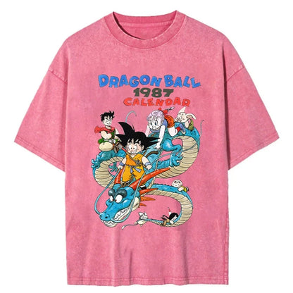 T-shirt Men's Street Clothing Dragon Ball Cartoon Pattern Vintage T-shirt Neutral Casual White Cotton Women T-shirt Top