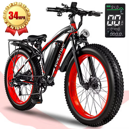 EOEOTWO 26" Fat Tire Electric Bike for Adults, 1000W Motor 1500W Peak, 48V 15Ah Battery, 34 MPH Max Speed, Up to 60 Miles Long Range