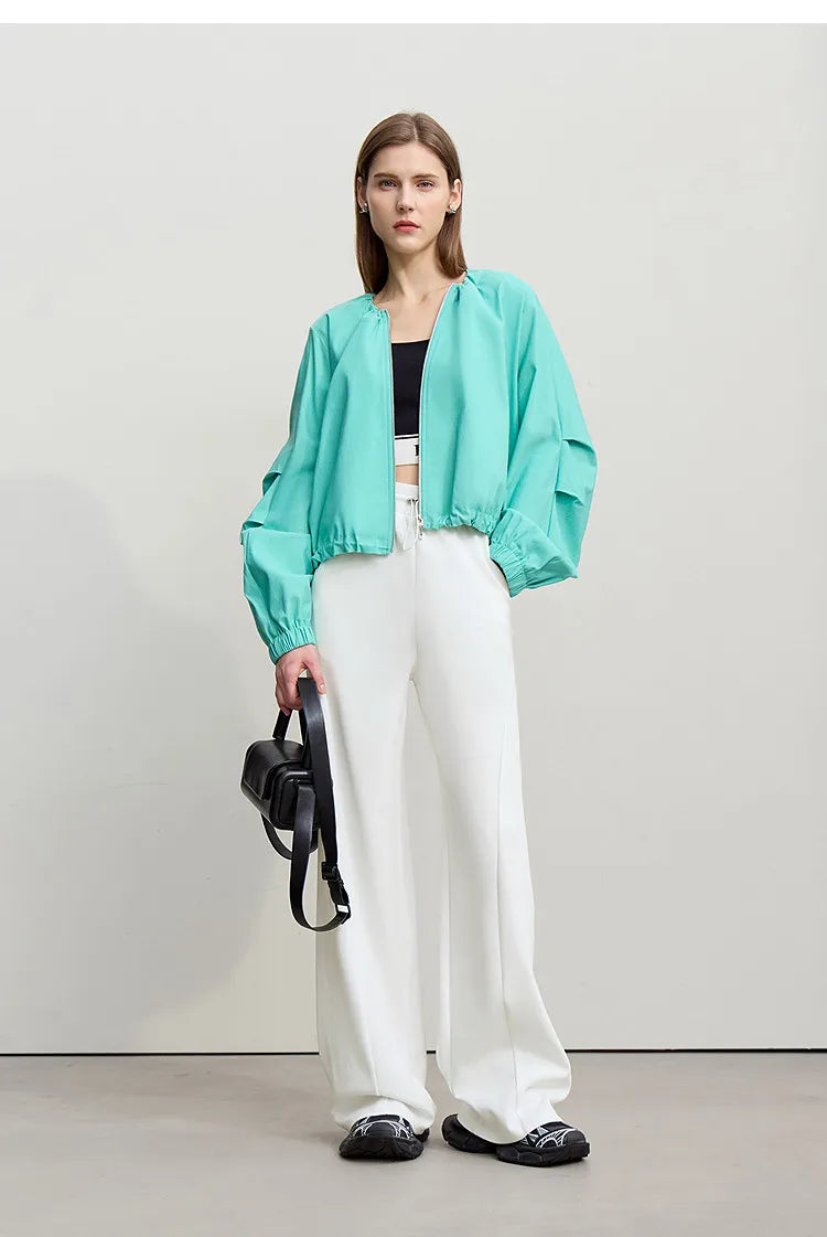 Amii Cotton Pants For Woman 2026 Autumn New Adjustable Rubber Band Waist Casual Pants Long Wide Leg Knit Women Trousers 12641040