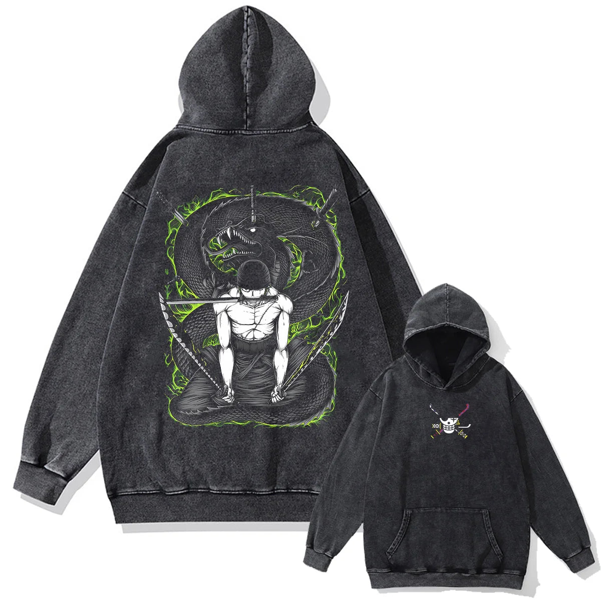 Japanese Anime One Piece Print Pullover Men Washed Hoodie Sweatshirt Cotton Harajuku Streetwear Vintage Hooded Hoodie Unisex