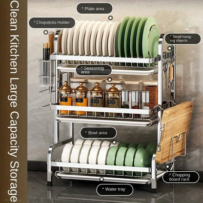 Large Rust-Proof Dish Drying Rack with Drainboard & Utensil Holder, Compact Kitchen Sink Organizer