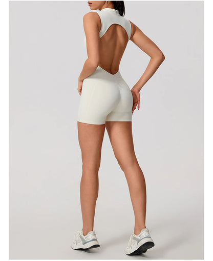 New Summer Women's Sleeveless Back Hollow Jumpsuit Female Sports Suit Fitness Yoga Clothing Peach Hipo Gym Overalls 1 Pcs