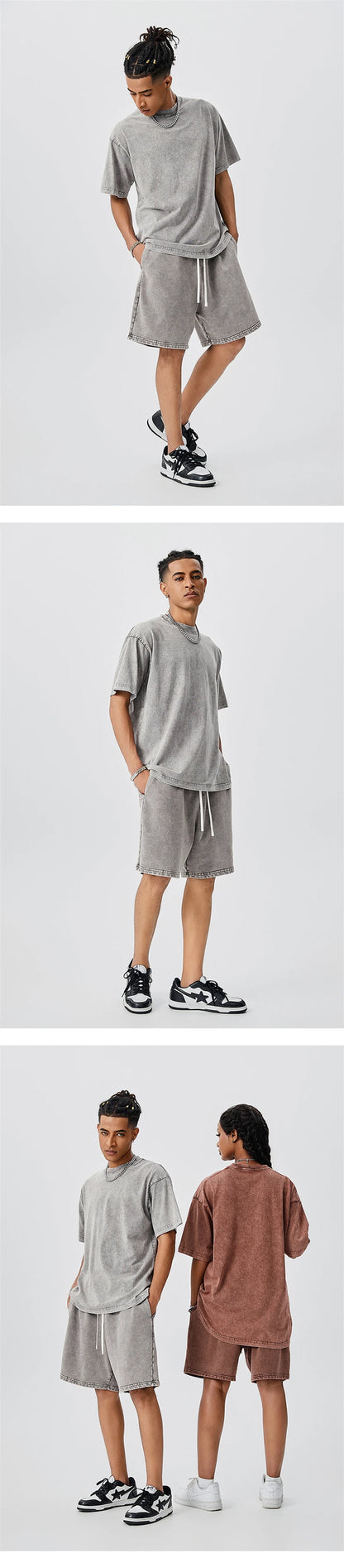 Cotton Shorts Men - Loose Fit Batik Washed Heavy Weight Knee Length Casual Spring Bottoms