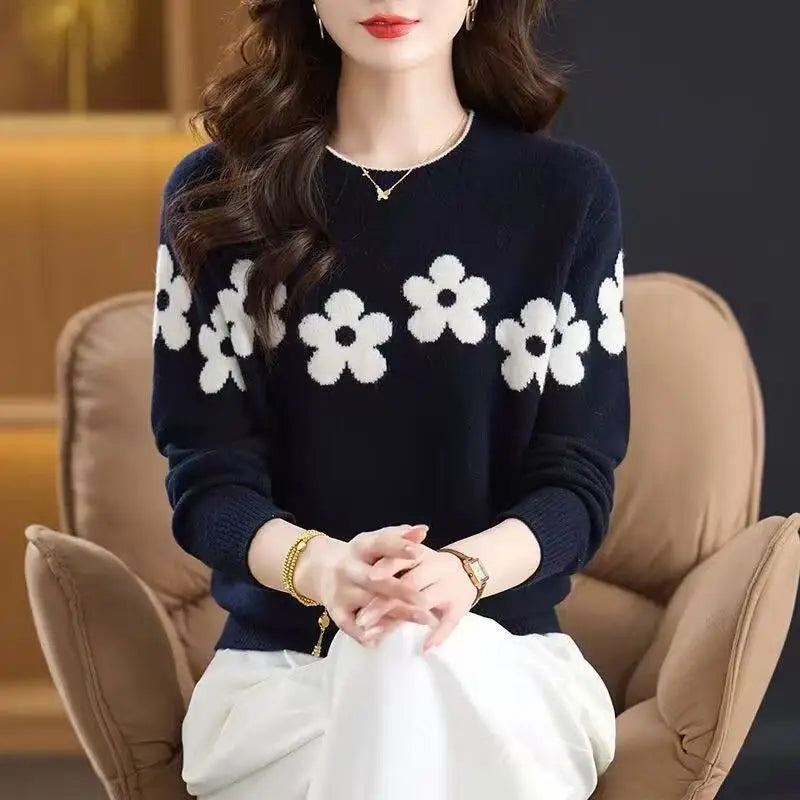 Women's Round Neck Long Sleeve Imitate Cashmere Sweater Comfortable Loose Fit Outerwear Knitwear Elegant Commute Style Woolen
