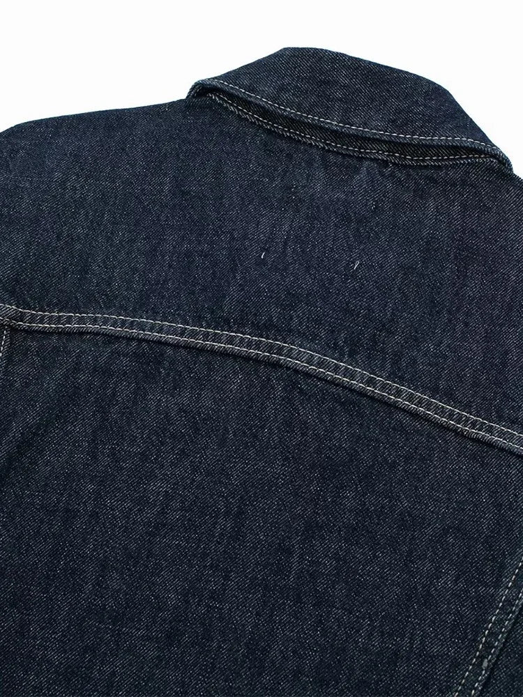 Women Denim Jacket – Single Breasted Blue Vintage Lapel Jacket With Pockets