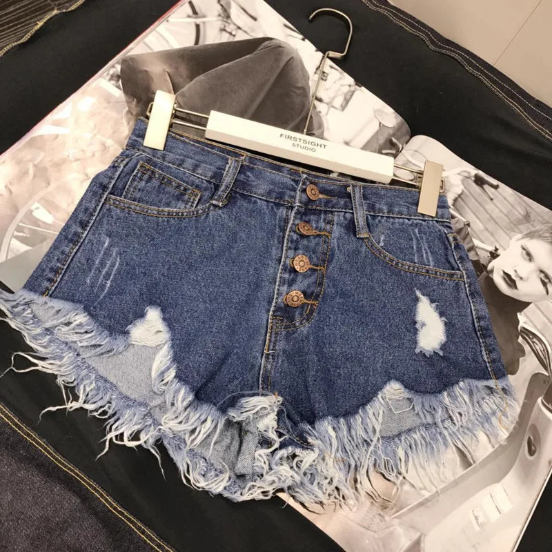 Women's Raw-Edge Denim Shorts – High-Waist Wide-Leg Jean Shorts (Plus Size)