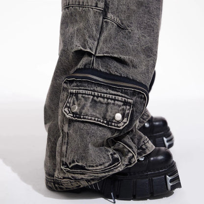 Men Gothic Jeans Y2k Big Pocket Cargo Jeans Streetwear Fashion Japanese Youth Campus Wide Leg Casual Pants Male Men'S Clothing