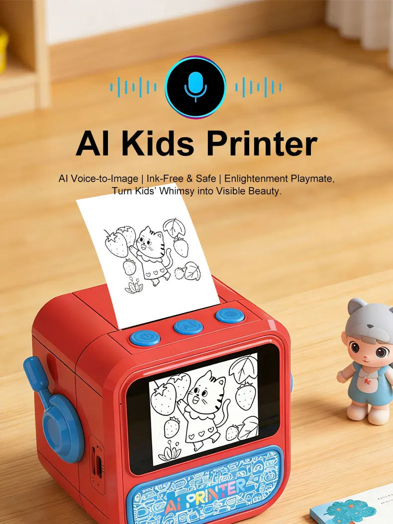 Smart AI Voice Mini Thermal Printer with Display Inkless Portable Sticker Maker 6 Modes for Home Office Study DIY Projects