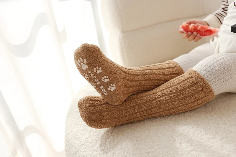 Kids Socks Thick Cold Winter Socks Super Warm Baby Snow Socks Christmas Gifts Coral Fleece Silicone Non-slip Floor Socks