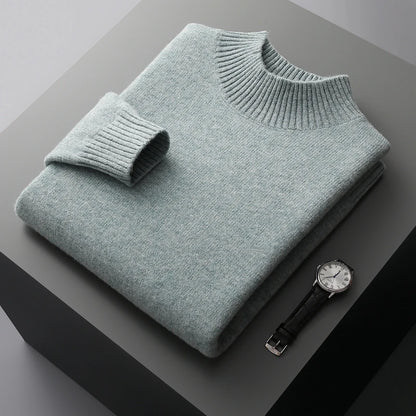 Winter Double Thick Men's Cashmere Sweater With Semi-High Neck High-End Warm Wool Knitted Bottoming Shirt