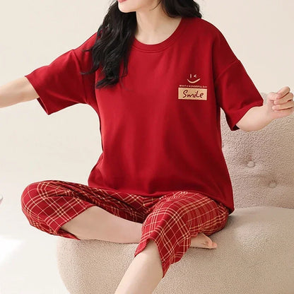 Summer Capris Pajamas for Women Plus Size 5XL Woman Causal Pajama Sets Cartoon Lapel Pijamas Cute Girl Soft Cotton Sleepwear