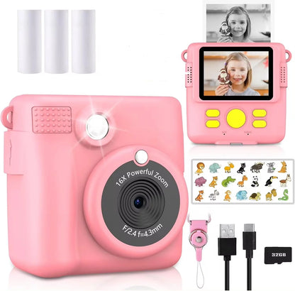 Instant Print Camera - Kids Digital Camera with 1080P HD Video, Waterproof & Shockproof Toy