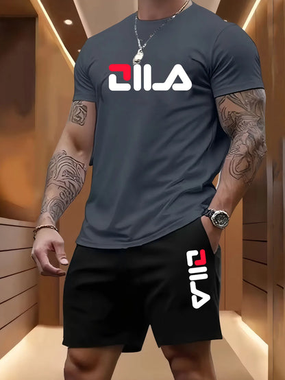 Men's Summer Beach Sports Suit Casual Outdoor Basketball Sports Comfortable Two-Piece Set with Fashion Loose T-Shirt And Shorts