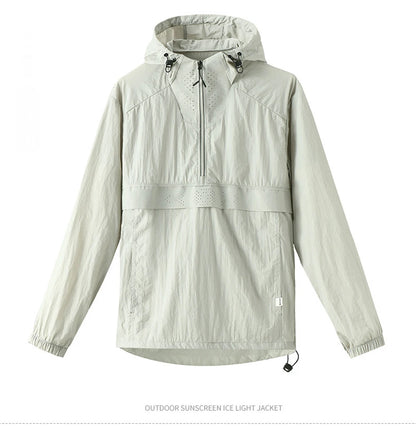 Spring Summer Men Lightweight Anorak Jacket Fashion Man Half Zip Sunscreen Hooded Coats Men UPF50+ Windbreaker Waterproof Jacket
