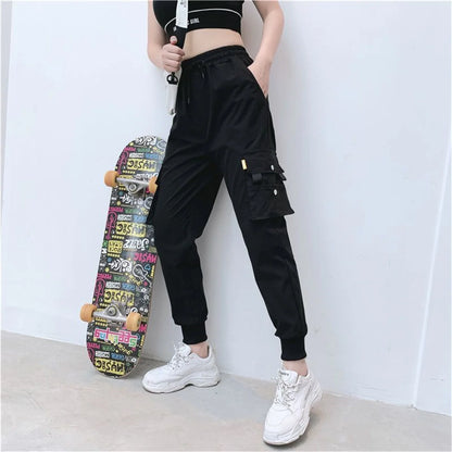 Black Cargo Pants Women Casual Joggers High Waist Loose Female Hip Hop Trousers Korean Punk Pants Funny Capri Streetwear Femme