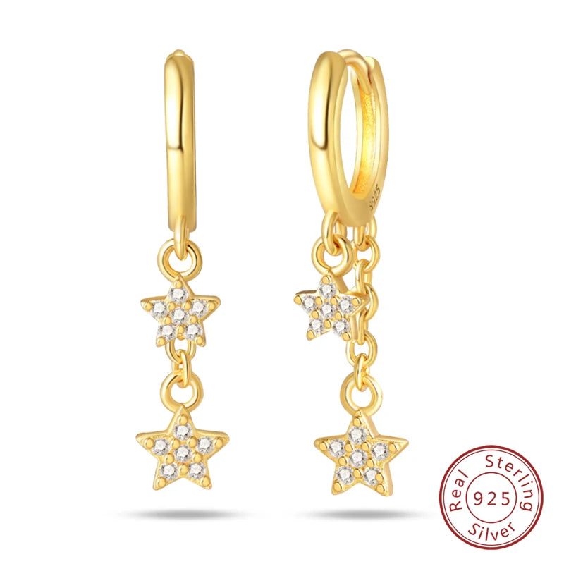 Silver Gold Pearl Earrings - 925 Sterling Silver Bee Star Moon Design Studs