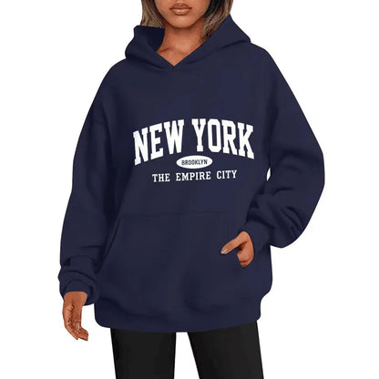 Women NEW YORK Brooklyn Letter Print Hoodie Oversized Loose Hooded Sweatshirt The Empire City Casual Streetwear Men Pullover Top