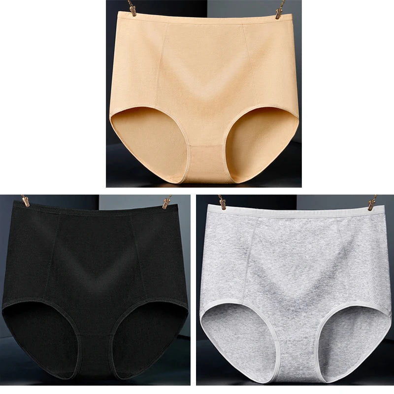 3pcs Pure Cotton Brief Female Solid Panties Girls High Waist Comfort Underpants Lady Plus Size Underwear Women Ventilate Pantys