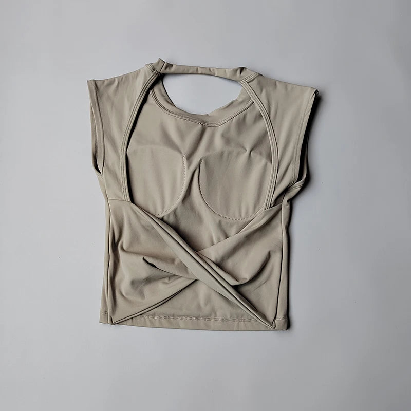 Women's Yoga T-Shirt – Breathable Backless Sports Shirt With Breast Support Tee