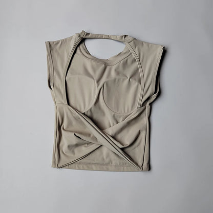 Yoga Short-sleeved Women's Fixed Chest Pad Running Gym Sexy Backless Short Training Sports T-shirt Waist Slimming Fitness Vest