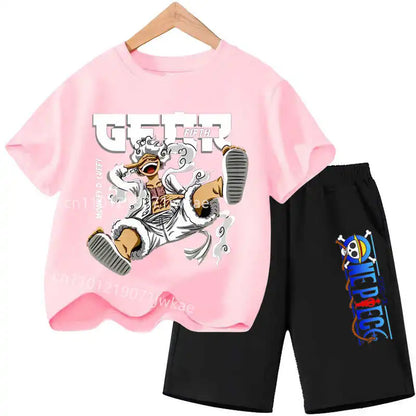 One Piece Kids Outfit Chopper Luffy Tracksuit Suit Children Summer Short Sleeve Clothes Set Anime Boy Girl T Shirt Shorts 2pcs