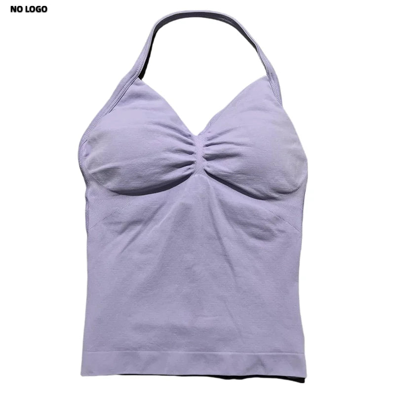 Women Yoga Vest - Longline Strappy Top | Breathable Fitness Tank Top Open Back Halter