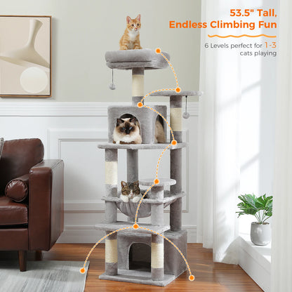 Large Cat Tree - Multi Level Indoor Cat Tower With Sisal Covered Posts & Spacious Condo