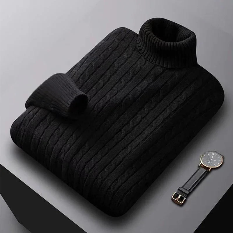 2025 New Men's High Neck Sweater Solid Color Pullover Knitted Warm Casual Turtleneck Sweatwear Woolen Mens Winter Outdoor 2028