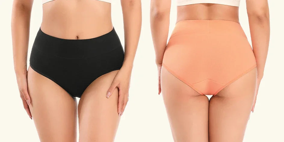 POKARLA Women Soft Cotton Underwear Comfortable No Muffin Top Briefs Female High Rise Belly Control Panties Sets Black Plus Size
