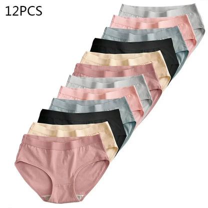 12 PCS Cotton Women Underwear Low Rise Soft Breathable Panties for Teens 12hrs Anti-Odor Comfy Briefs