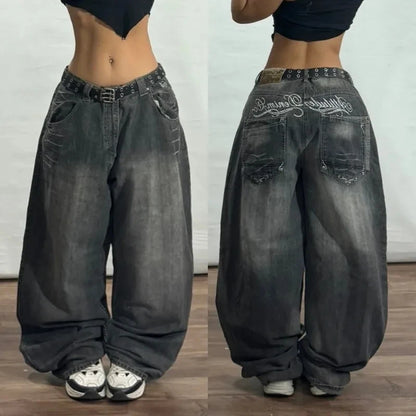 2025 Fashion New Oversized Pattern Printing Baggy Jeans Men Y2K Street Vintage Rock Casual Straight High Waist Wide Leg Trousers