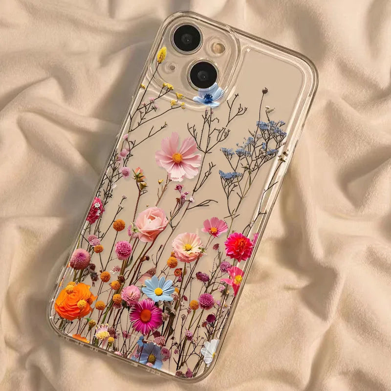 Clear Phone Case For Samsung S26 S25 Ultra S24 S23 S22 S21 A57 A37 A17 A07 A56 5G A36 A26 A16 A55 A54 A53 Pink Flower Soft Cover