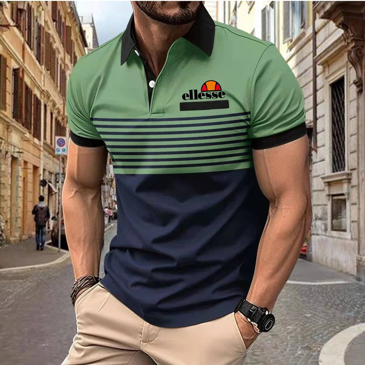 Men's Short-sleeved Polo Shirt Casual 3D Printed Design Stripes Pattern Summer men Polyester Sports Polo Shirt Men's Clothing