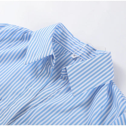 Women Summer Dress - Casual Striped Long Half Sleeve Slim Waist Mid-Calf Robe