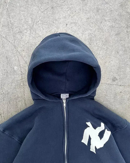 Y2K Harajuku Fashion Letter Pattern Printed Hooded Sweatshirt Hip Hood Casual Loose Men and Women Oversized Zipper Sweatshirt