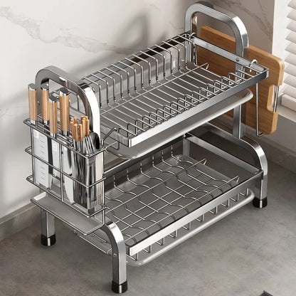 Large Rust-Proof Dish Drying Rack with Drainboard & Utensil Holder, Compact Kitchen Sink Organizer