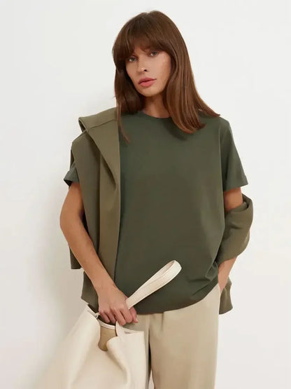 Cotton Womens T-Shirt - Summer Short Sleeve Loose Basic Top - ZOOMNSTORE