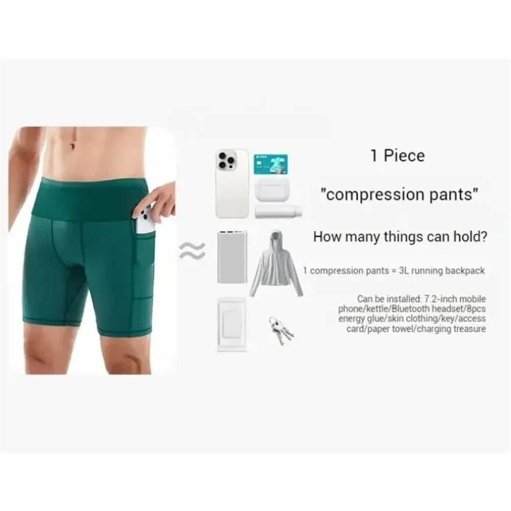 Summer New  Men's 3.0 Multipocket Compression Shorts Quick Dry Marathon Running Jogging Cycling Fitness Exercise Tight Shorts