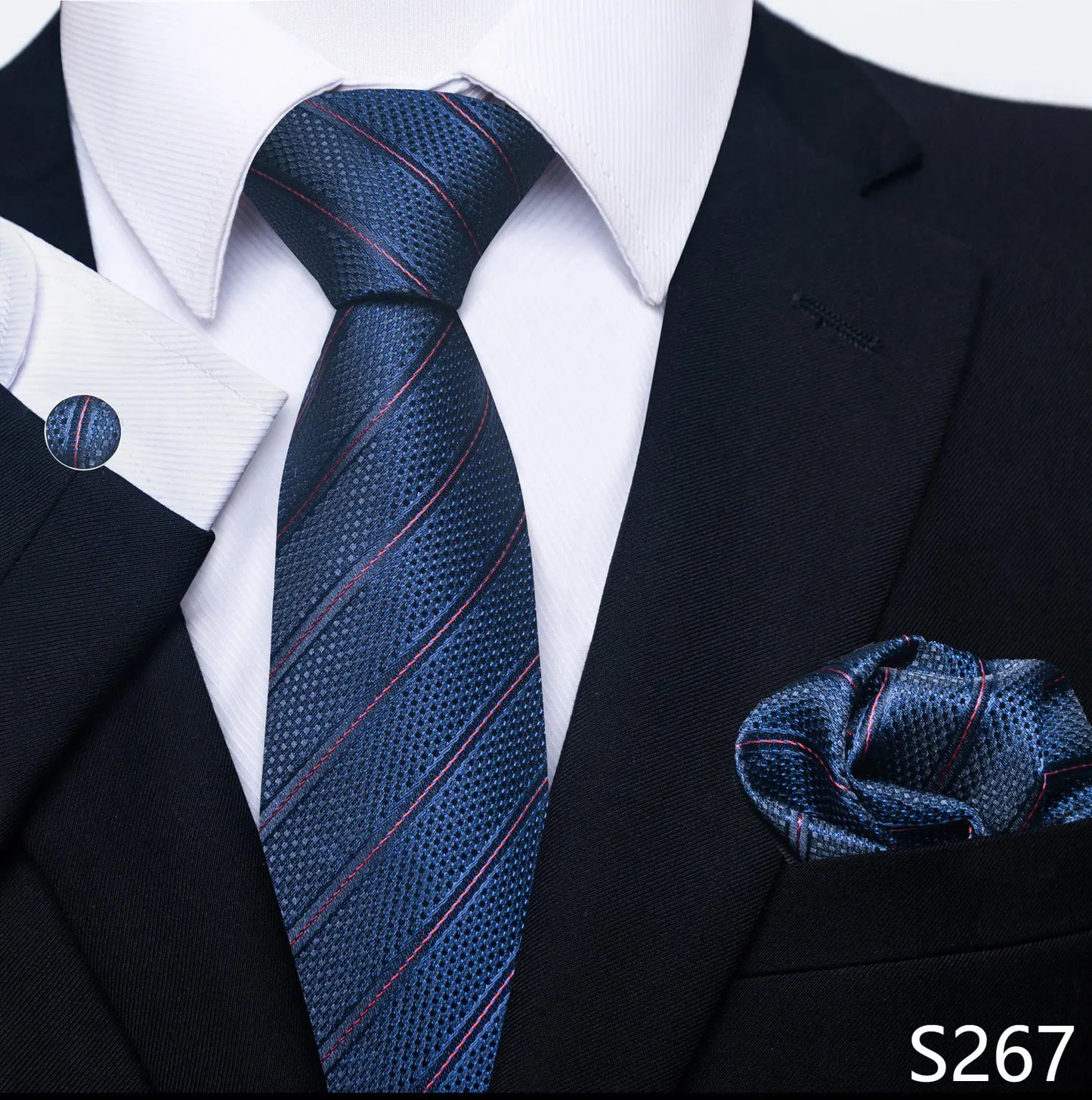 Mens Blue Gold Tie  Pocket Square Set - Wedding  Party Accessories