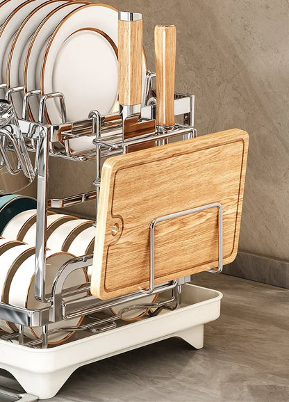 Stainless Steel 2 Tier Dish Rack Adjustable Countertop Organizer Bowl Drainer Multifunctional Kitchen Utensil Storage Holder Hom