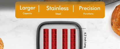 4-Slice Stainless Steel Toaster - Extra Wide Slots Dual Controls Removable Crumb Tray 6 Shade Settings Black