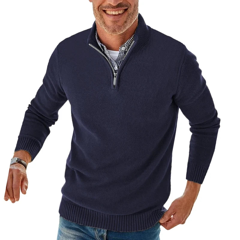 Men Long Sleeve Zipper Pullover Sweater Fit Mock Neck Casual Knitted Polo Sweater Warm Turtleneck Pullover Sweater Work Jumper