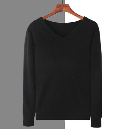 Men's 100% Pure Mink Cashmere Sweater V-neck Pullover Knit Bottoming Shirt Autumn And Winter New Long-Sleeve High-End Mink Tops