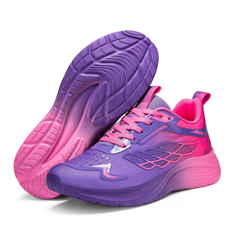 New Purple Orange Gradient Mesh Running Shoes for Men & Women, Lightweight Breathable Athletic Sneakers